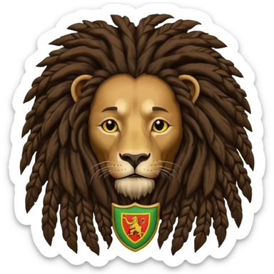 old melancholic  Bob Marley with gigantic dread locks in form heraldic crest with ethiopian lion sticker