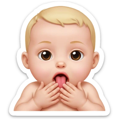 baby with tiny hands coming from the inside of its mouth. The hands are It’s tongue sticker