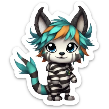 cute Kawaii edgy shy fantasy animal fursona Fionbri Vernid creature by griffsnuff & LiLaiRa & Falvie with with cool stripes patterns full body sticker