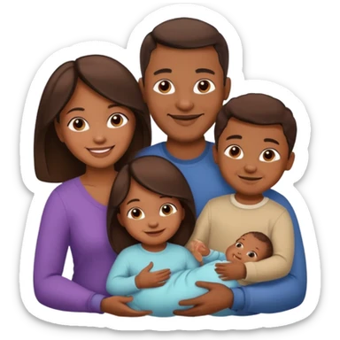 brown family with mom dad young daughter toddler son and baby sticker