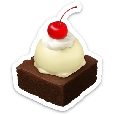 brownie with ice cream, whipped cream and cherry on top sticker