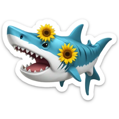 Un girasol en la boca de un tiburón sticker