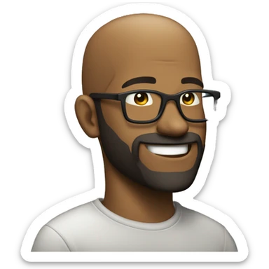 show full the side view of Bald- black man-with-glasses-with scruffy -beard in t shirt smiling sticker