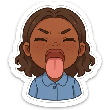 Make this a caramel-skinned girl sticking out her tongue, keep the original chibi stickers style, with no background. sticker