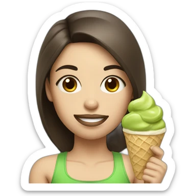 Cute brunette female weight lifter with tattoos and a pistachio ice cream sticker