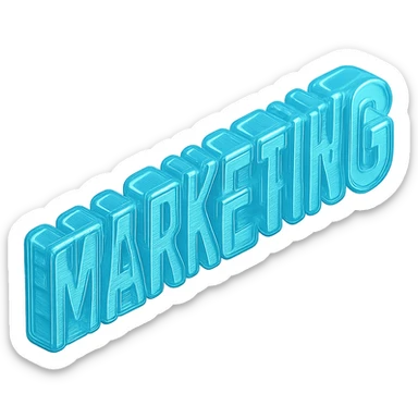 The word "MARKETING", cyan blue sticker