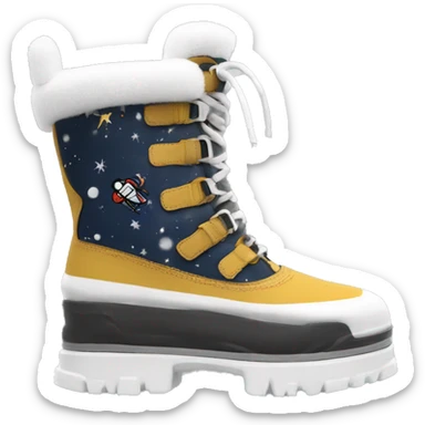 snow boot inspired by astronaut footwear. wrap-around lacing chunky exterior and sole sticker