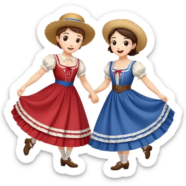 Cinematic Realistic scene of two square dancers in traditional American folk costumes, captured in joyful, coordinated motion with vibrant, rustic lighting that highlights their cultural heritage sticker