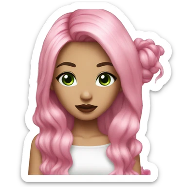 Pink and black hair, green eyes, red lips  sticker