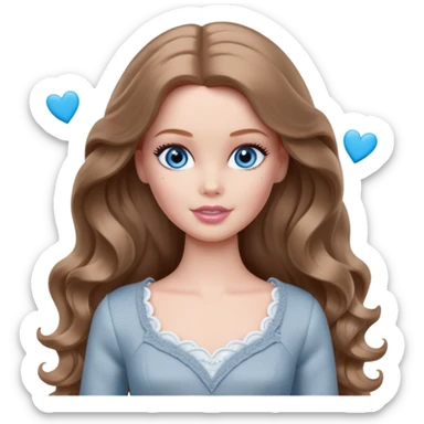 There are grey hearts all around Barbie girl Chestnut long wavy hair and blue eyes is In pale grey clothes sticker