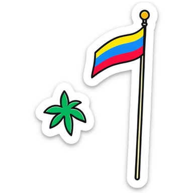 cartoonish sticker of a flag on a stick, bright colors, 'Floptropica' theme sticker