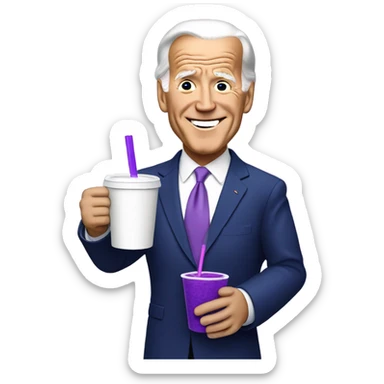 biden with purple drink in white cup sticker