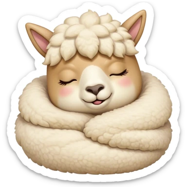 Meme-Worthy Cute Sleeping Cream Alpaca Portrait Emoji, Head resting peacefully with a contented smile, showcasing a delightfully robust build and a luxuriously soft cream fleece, eyes shut in a serene nap, Simplified yet hilariously adorable features, highly detailed, glowing with a soft, drowsy light, high shine, relaxed and utterly lovable, stylized with an air of playful laziness, bright and heartwarming, soft glowing outline, capturing the essence of a comically sleepy alpaca, so meme-worthy it feels like it could instantly become the next viral sensation of adorable slumber! sticker