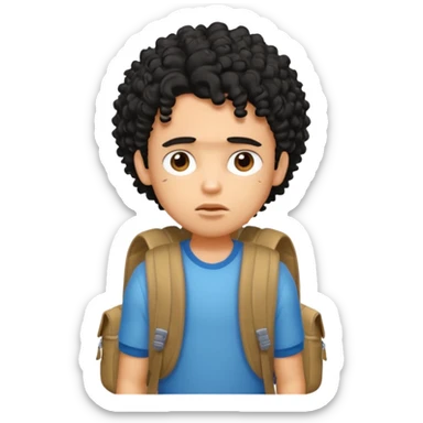 a pretty bratz guy with black curly hair wearing a backpack looking tired sticker