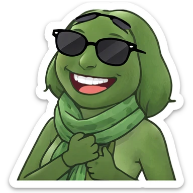 women crossing her arms around her neck laughing  sticker