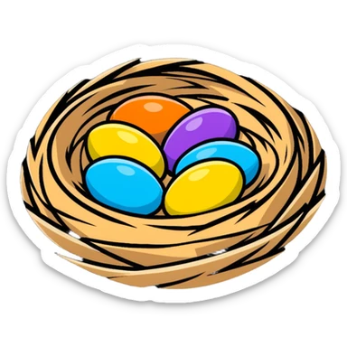 Easter nest with colorful eggs and Easter decorations sticker