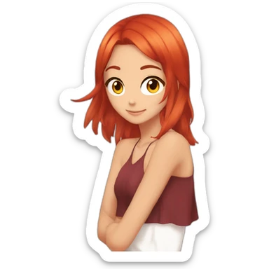 Anime cool girl Red hair and tanned skin, fire sticker