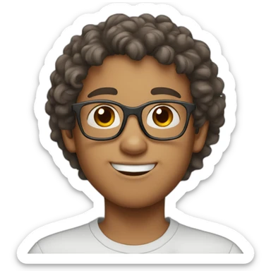 boy with a bit curly brown hair with gray glasses sticker