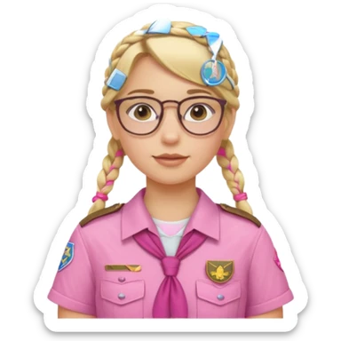 scout girl with pink scout uniform i, blonde braided haired and glassess sticker