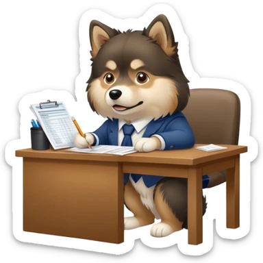 Finnish lapphund preparing taxes at a desk  sticker