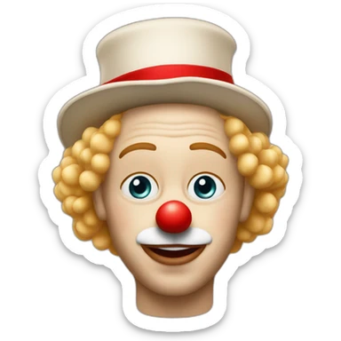 un clown au nez rouge avec des cheveux blond bouclés et un haut chapeau fin  sticker