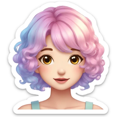 Gorgeous Beautiful Blushing Petite Colorful-Shiny-Pastel-Fairy-Anime-Girl with beautiful gradient pastel hair aesthetic sticker