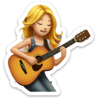 Girl playing the acoustic guitar with fire coming out sticker