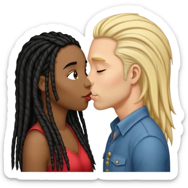 emoticon bacio tra coppia donna capelli neri con dread e uomo biondo sticker