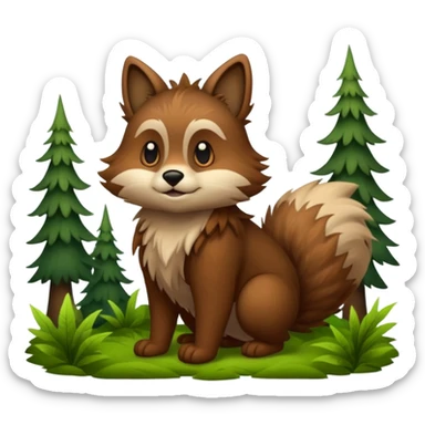 hand drawn furry creature exploring a dense forest sticker