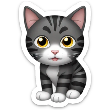 A black tabby cat with white paws and clear stripes on arms is feeling sleepy sticker