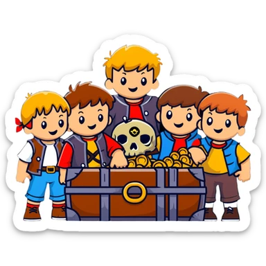 group of kids from the Goonies finding pirate treasure sticker