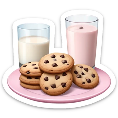 Pastel pink plate of cookies and glass of milk  sticker