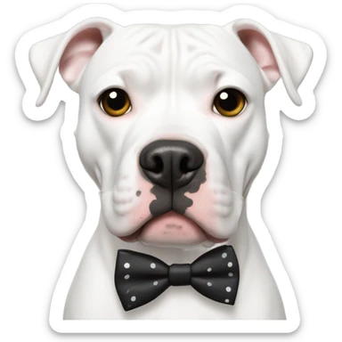 White pitbull with black spot over eye with bow tie sticker
