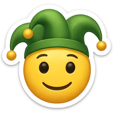 face with green jester hat emoji, digital illustration sticker