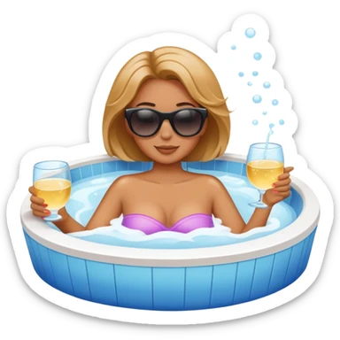 Woman with sunglasses relaxing in hot tub zoomed out perspective sticker