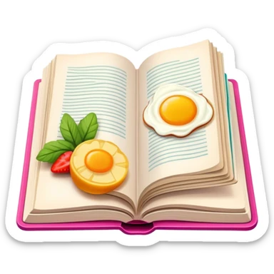 Colorful illustration, half-drawn with brunch in an open book, vivid colors on the pages, incomplete artwork, minimalistic design, transparent background. sticker