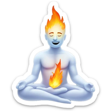 Create an emoji with a ice man meditating in fire sticker