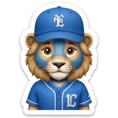lion with blue baseball jersey and hat sticker