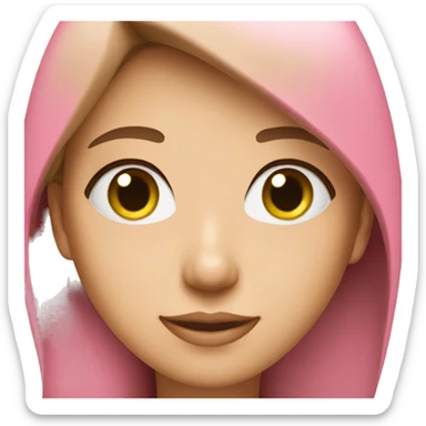 Woman in pink shirt and white cap, with green eyes and brown straight hair sticker