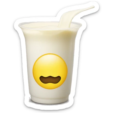 a yellow circle smiley face with some milk above the mouth that looks like a mustache sticker