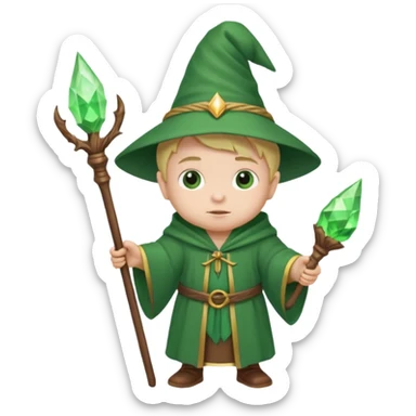baby wizard with green robe and staff sticker