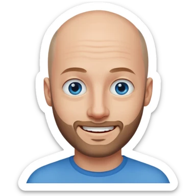 homme yeux bleus presque chauve et une barbe courte moins de chevaux et sourir sticker