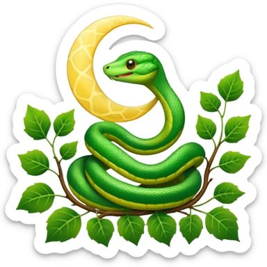 Beautiful full moon with a cute green snake and ivy sticker