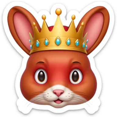 A red rabbit with drooping ears and a crown on his head sticker