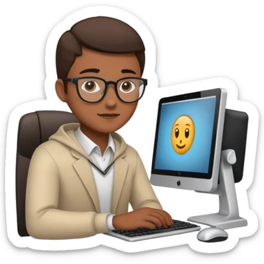 young programmer working at the computer, proud sticker