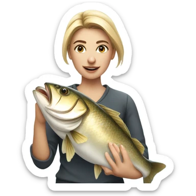 Young white woman fishing a big fish sticker