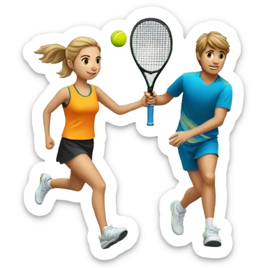 boy padel tennis player and girl runner sticker