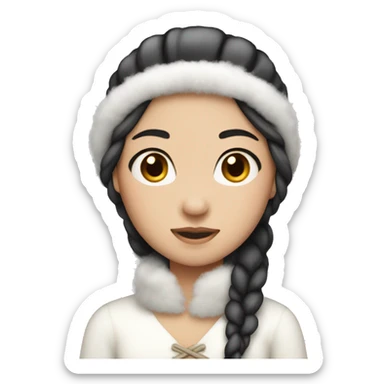 Asian snow princess with white fur hat and dark-haired braids  sticker