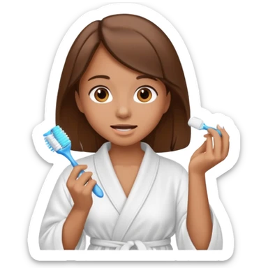 clean girl brown hair in robe brushing teeth sticker