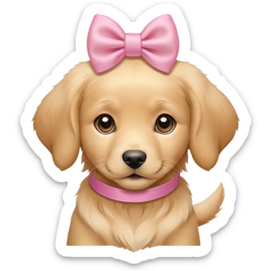 female golden retriever puppy with pink bows above her ears sticker
